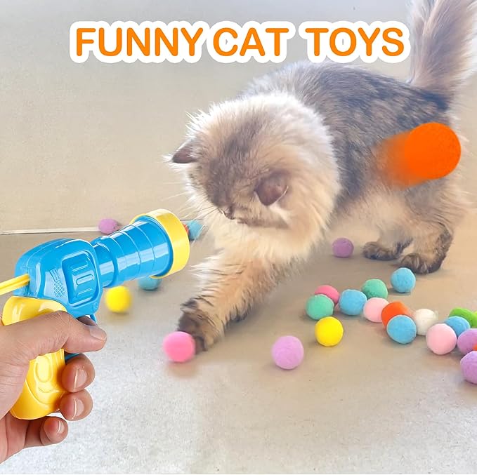 31Pcs Cat Ball Toy Launcher Gun,Cat Balls Fetch Toy,30Pcs Plush Fuzzy Balls Launcher Cat Toy for Cats with 1 Gun,Funny Interactive Cat Toys for Bored Indoor Adult Cats,Cute Kitten Kitty Toys