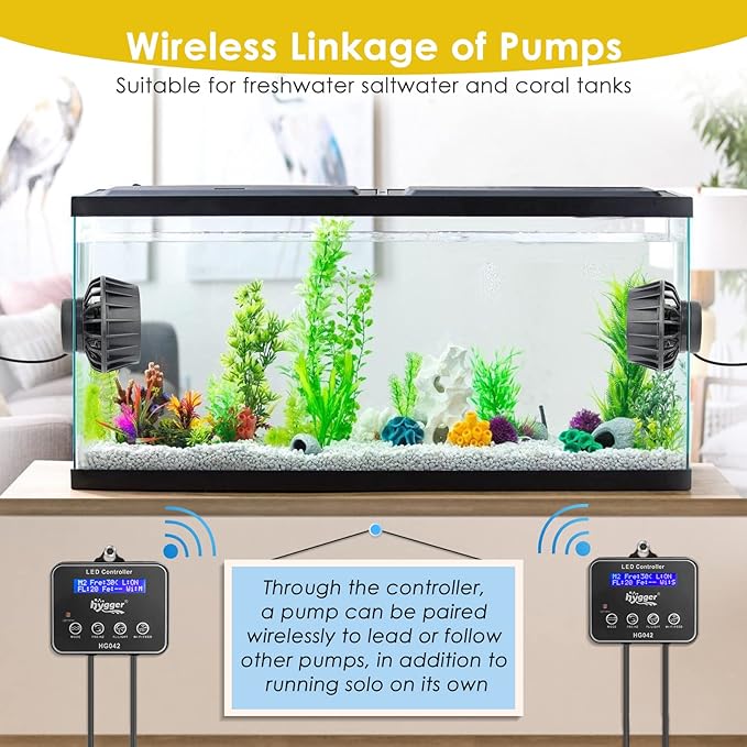 hygger 2114 GPH Aquarium Inverter Wavemaker Pump with LED Controller, DC 24V 10W Ultra-quiet Submersible Power Head with Magnetic Base, Circulation Pump for 30-75 Gal Freshwater Saltwater Tank