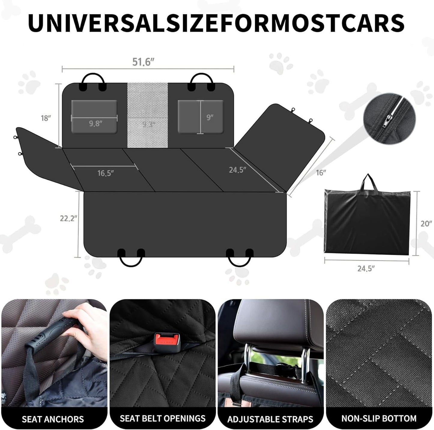 Back Seat Extender for Dogs,Dog Car Seat Cover for Back Seat,Hard Bottom Dog Bed for Car with Mesh Window,100% Waterproof and 600D Oxford Scratch-Resistant Backseat Car Seat for Cars Trucks and Suv