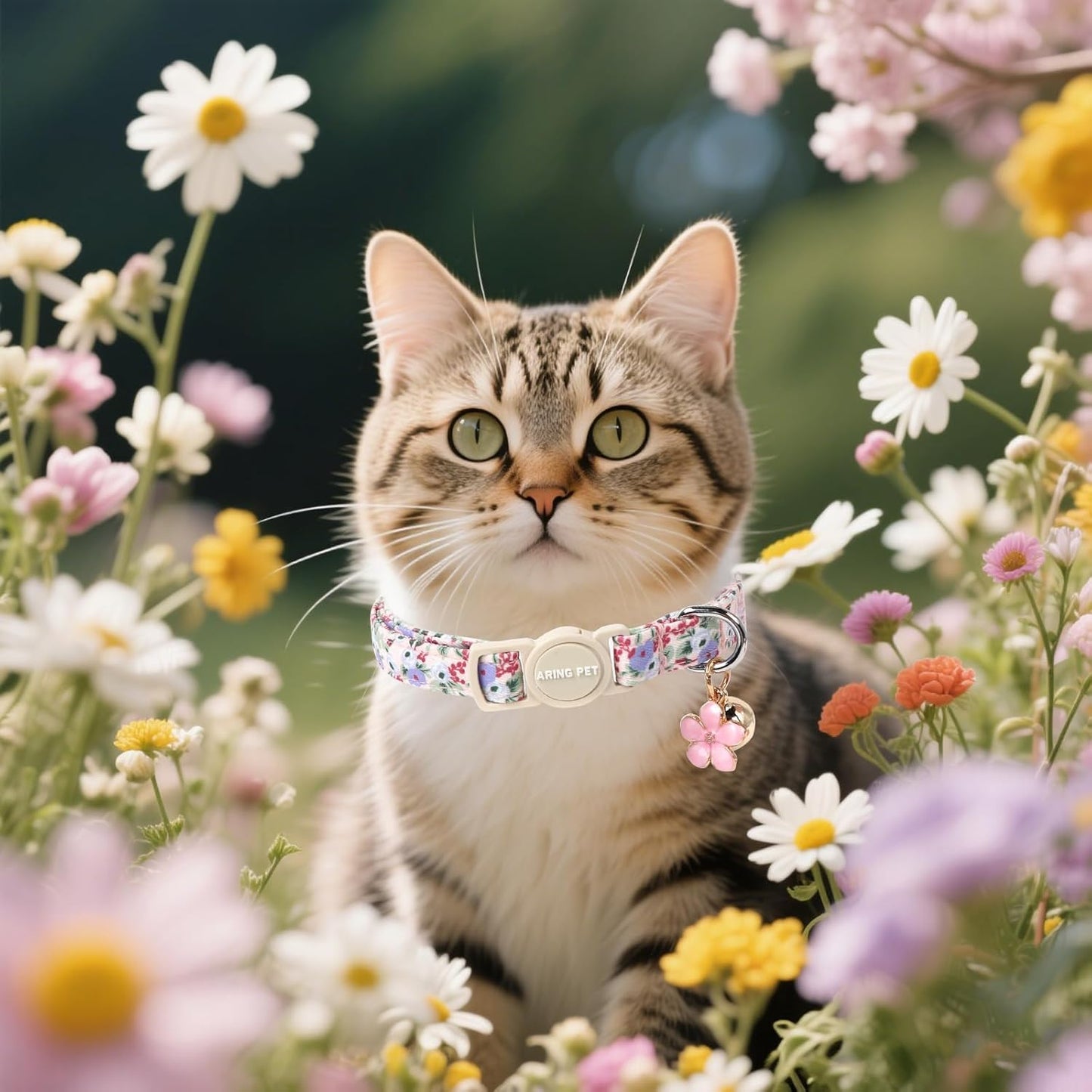 ARING PET 2 Pack Cat Collar-Cute Kitty Collars with Bell & Pendant, Adjustable Floral&Strawberry Kitten Collars with Safety Buckle for Girl and Boy Pets