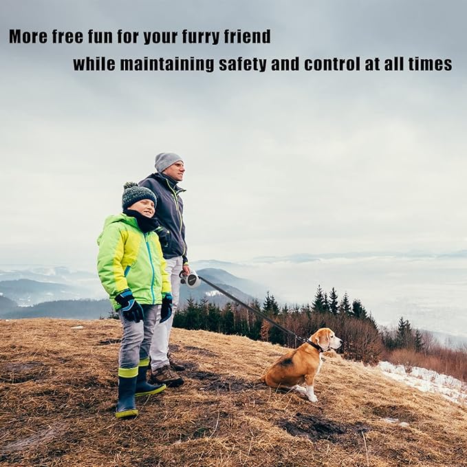 HCY&WLD Upgrade 3-in-1 Retractable Dog Leash with Integrated Dispenser & Poop Bags, 26 ft Heavy Duty Dog Leash with Anti-Slip Handle for Dogs up to 110 lbs, 360ยฐ Tangle-Free, One Button Brake & Lock