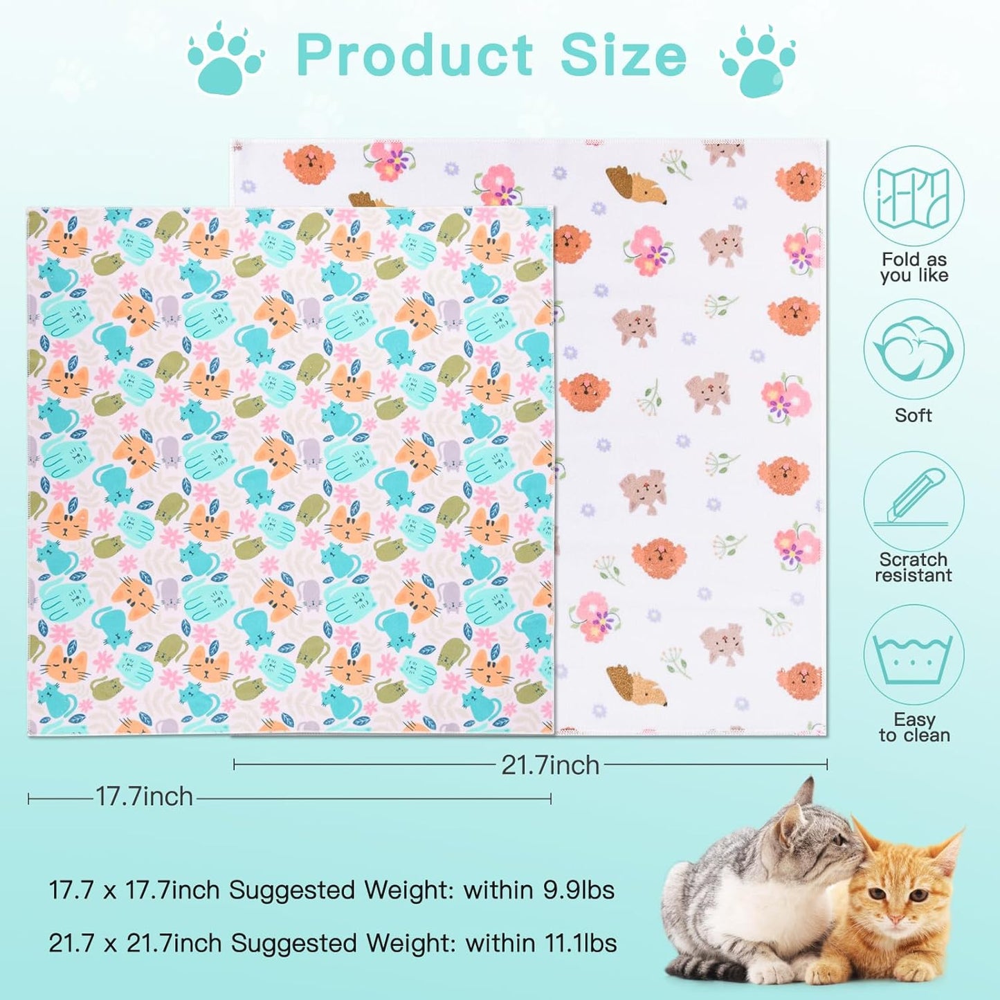 Cat Wrap for Grooming Self-Adherent Cat Wrap for Cutting Nails Cat Grooming Wrap Cat Burrito Wrap Anti-Bite, Anti-Escape Cat Swaddle Wrap 2PCS (Green Kitten-M & Floral-XL, M & XL)