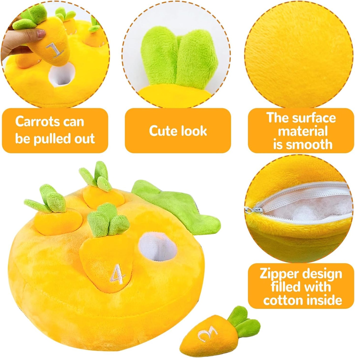 Hamiledyi Rabbit Foraging Toys Bunny Plush Puzzle Toy Carrots Snuffle Mat for Chinchilla Guinea Pig Ferret Rat Entertainment (Yellow)
