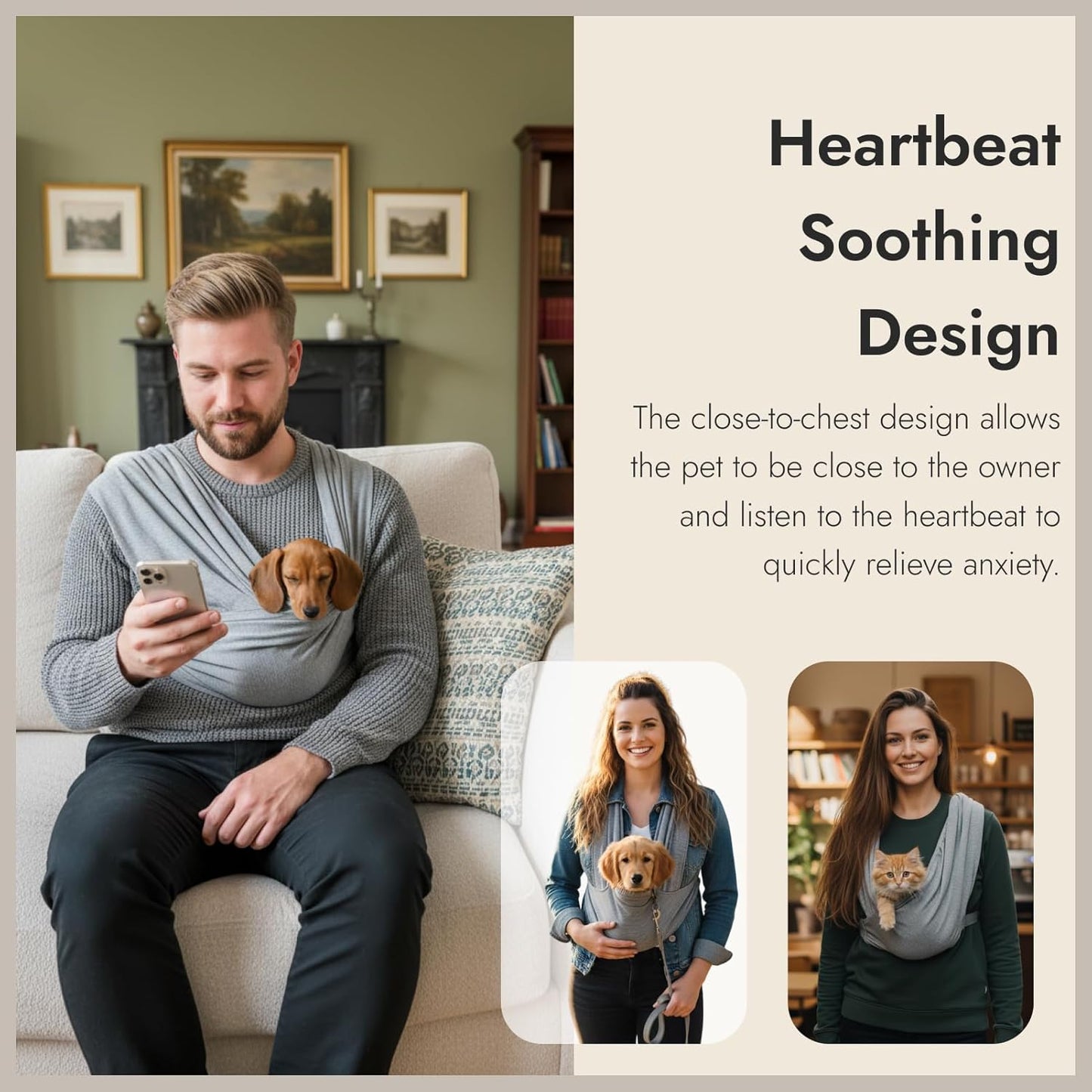 Dog Sling Carrier for Biking,Cat Cocoon Carrier,Pet Front Backpack Sling,Adjustable and Easy to Wear, Reducing Back Pressure (Grey)