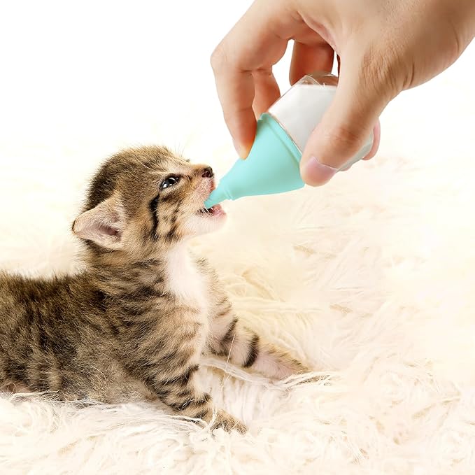 RockTech Ergonomic Kitten Bottle Feeding kit, Puppy Bottles for Nursing Puppy Milk -40ml Anti-Choking Slow Flow Nursing Bottle for Newborn Kittens/Puppies/Small Animals,Silicone Feeder (Blue)