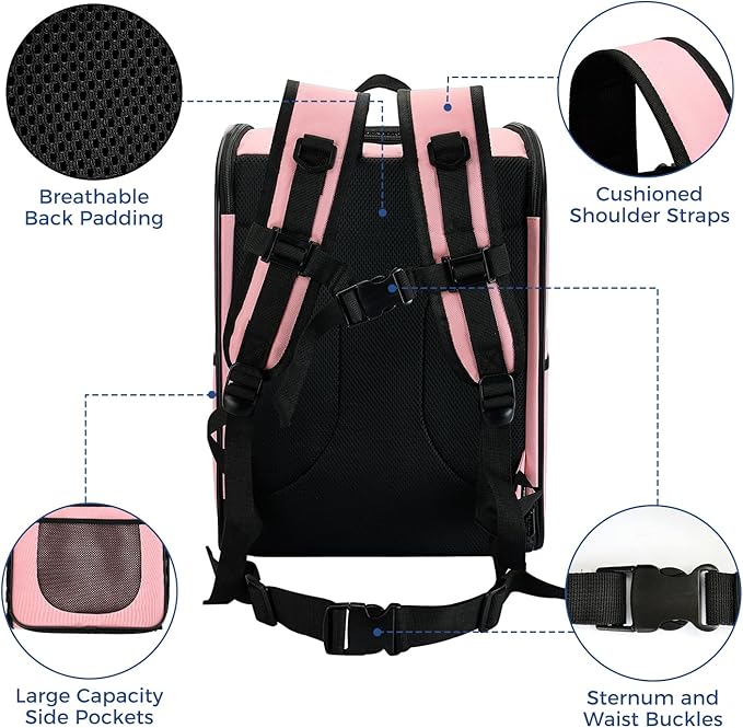 Apollo Walker Dog & Cat Carrier Backpack for 4-18lb Pets - Ventilated Safe Design with Padded Back Support, Breathable Mesh Pet Backpack for Hiking, Travel, Outdoor (Pink)
