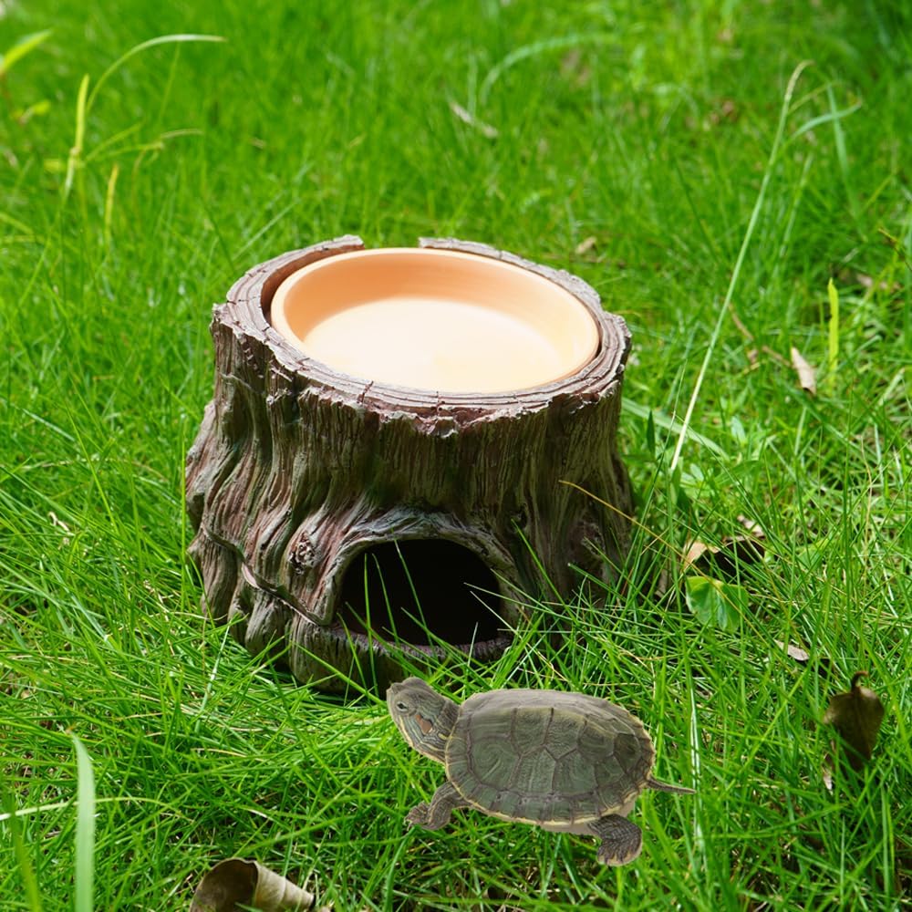 Reptile Hideout with Detachable Base and Humidity Dish, Gecko Hide Climbing Toy Tank Accessories, Terrarium Decor, Reptile Hide Cave for Crested Gecko,Lizard, Snake, Crabs