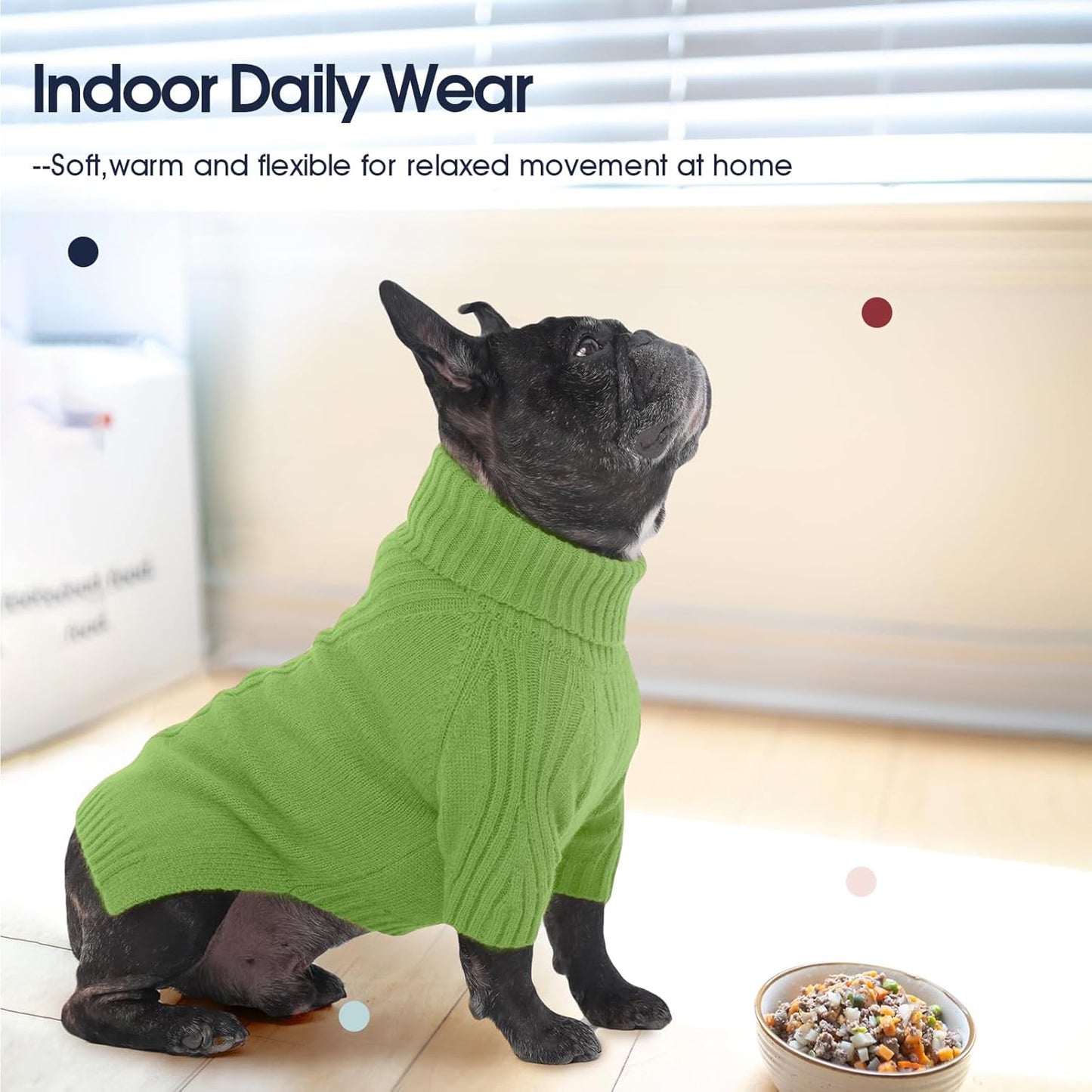 IECOii Dog Sweaters For Medium Dogs Girl Boy,Holiday Knit Doggy Sweatshirt with Sleeve,Turtleneck Thick Warm Dog Sweaters for Winter,Pullover Knitwear for French Bulldog,Boston Terrier (Grass green,L)