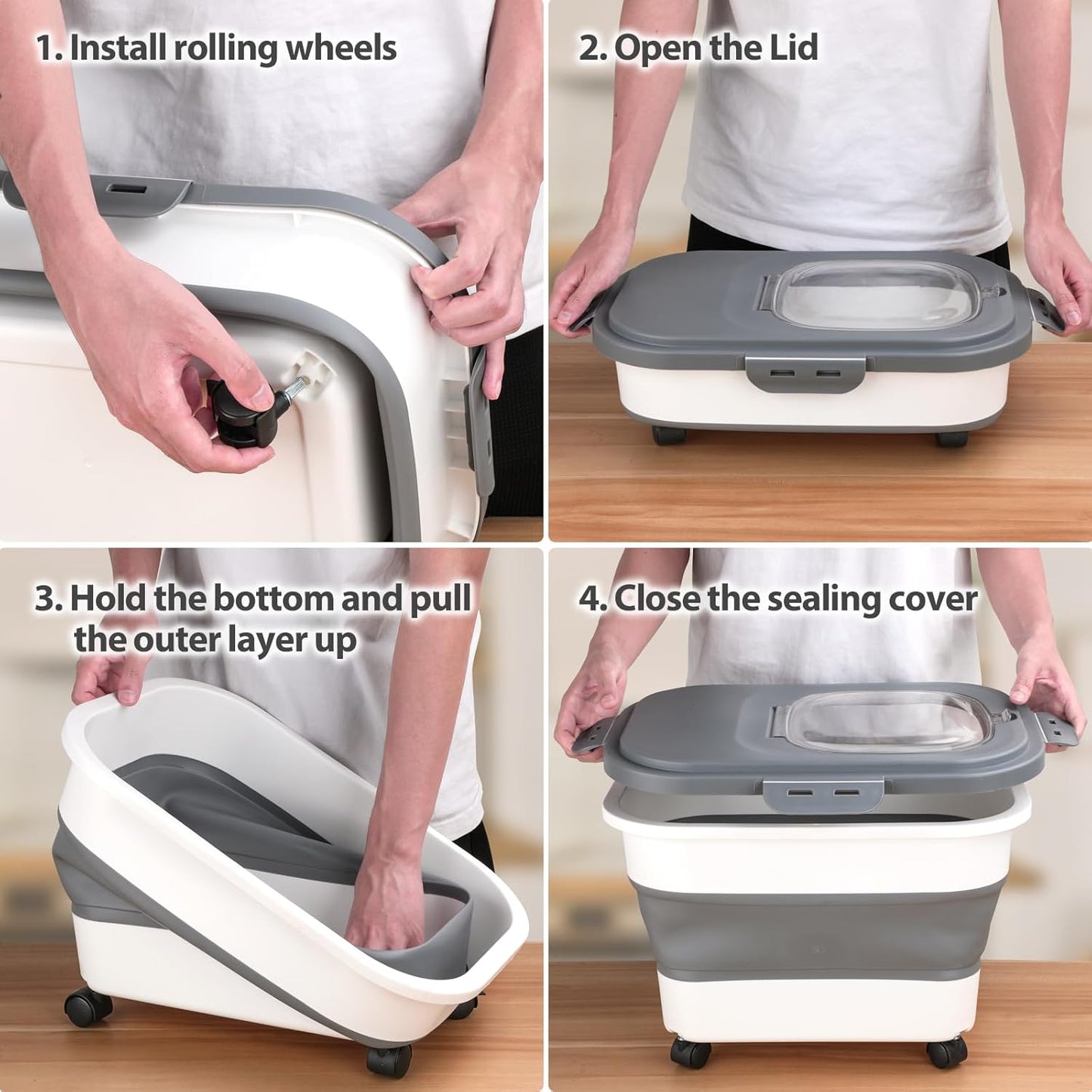 Dog Food Storage Container, 5-20Lbs Collapsible Pet Food Storage Containers with Rolling Wheel Airtight Locking Lid, Dry Food Storage Bin with Cup and Scoop,Suitable for Pet Food, Rice, Flour