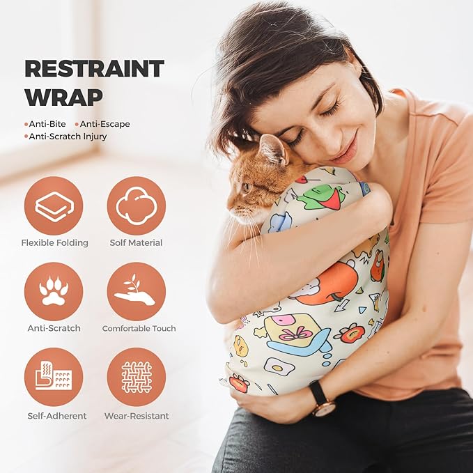 Cat Grooming Wrap, Cat Grooming Supplies for Cutting Nails, Cat Restraint for Nail Clipping to Anti-Scratch/Runaway/Bitten, Cat Swaddle Wrap for Calming & Holding Cat (XL (Within 18lbs))
