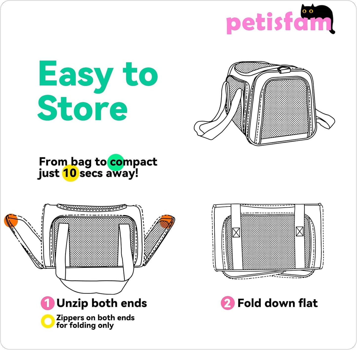 petisfam Easy Load Pet Carrier for Medium Cats and Small Dogs