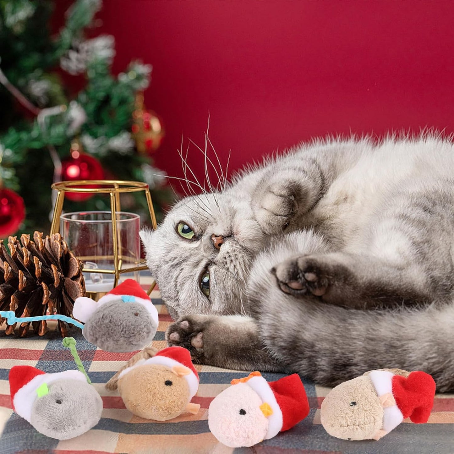 FOIMAS 6pcs Christmas Catnip Toys,Xmas Cat Toys Plush Mouse Interactive Chew Bite Toys for Cat Kitten Indoor