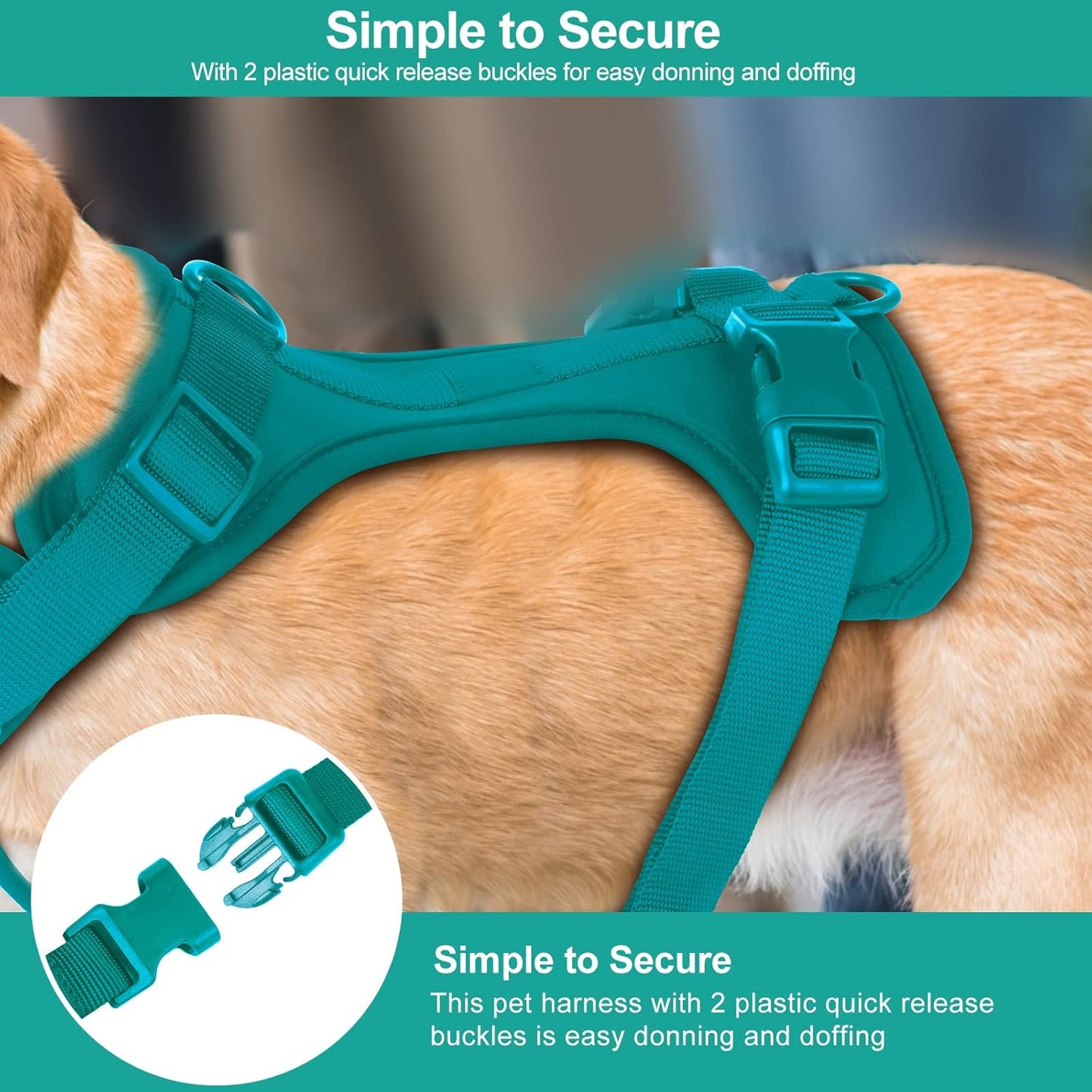 Wisedog No Pull Lightweight Dog Vest Harness with Soft and Comfortable Cushion, Breathable Mesh, for Small Medium Large Dogs Walking (S(Neck: 9.84"-14.17";Chest: 14.17"-22.05"), Emerald Green)