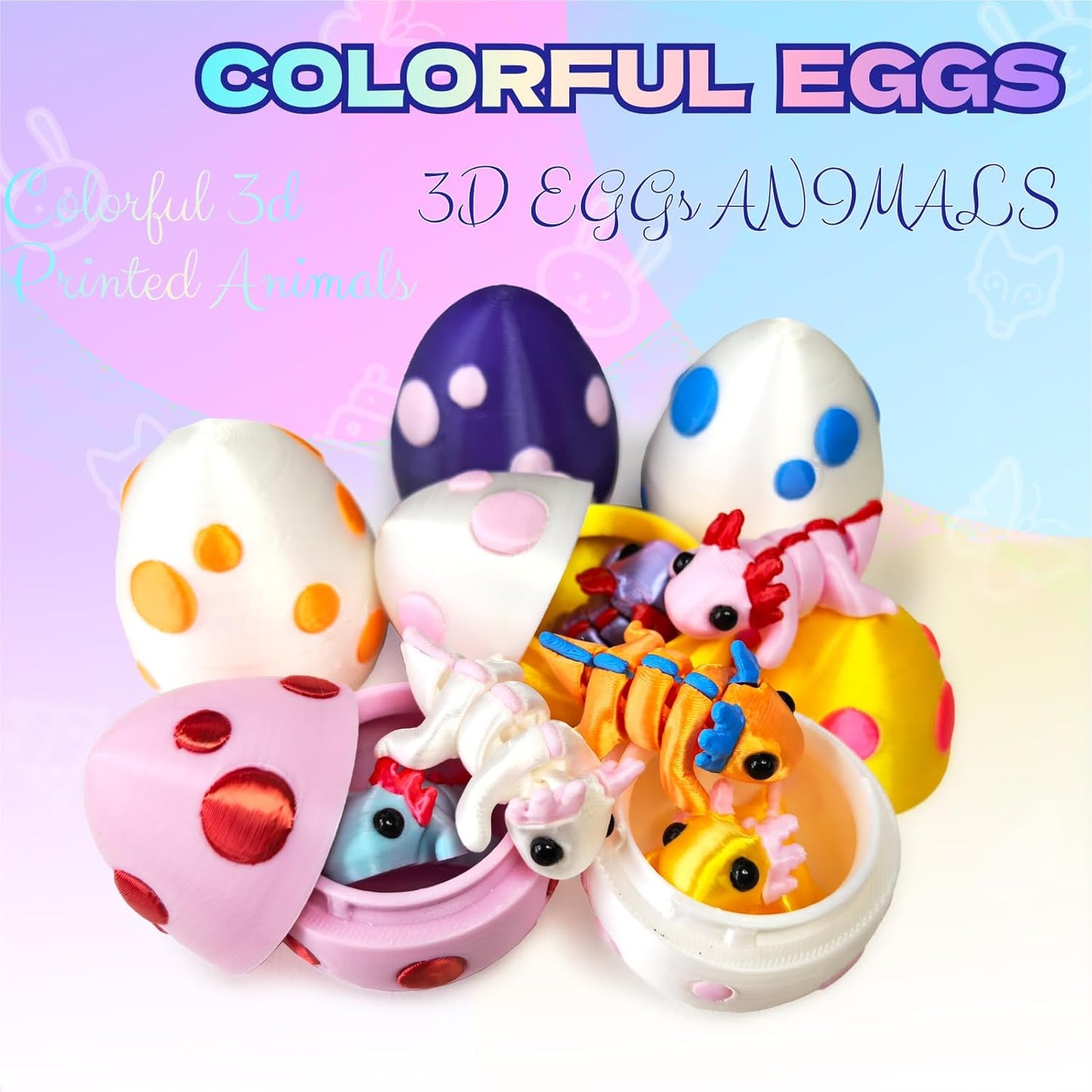 3D Printed Dragon Egg with Dragon Inside,Glowing at Night Dragon Egg Animal Figurines,3D Printed Animals Fidget Toys,Mysterious Gifts Teen Carnival Prizes(1PC) (6pc Set Egg)