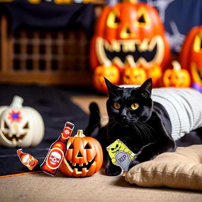 Halloween Cat Toys for Indoor Cats Catnip Kick Toys with Crinkle Paper Inside Kitten Interactive Training Chewing Plush Toy 8 Pcs