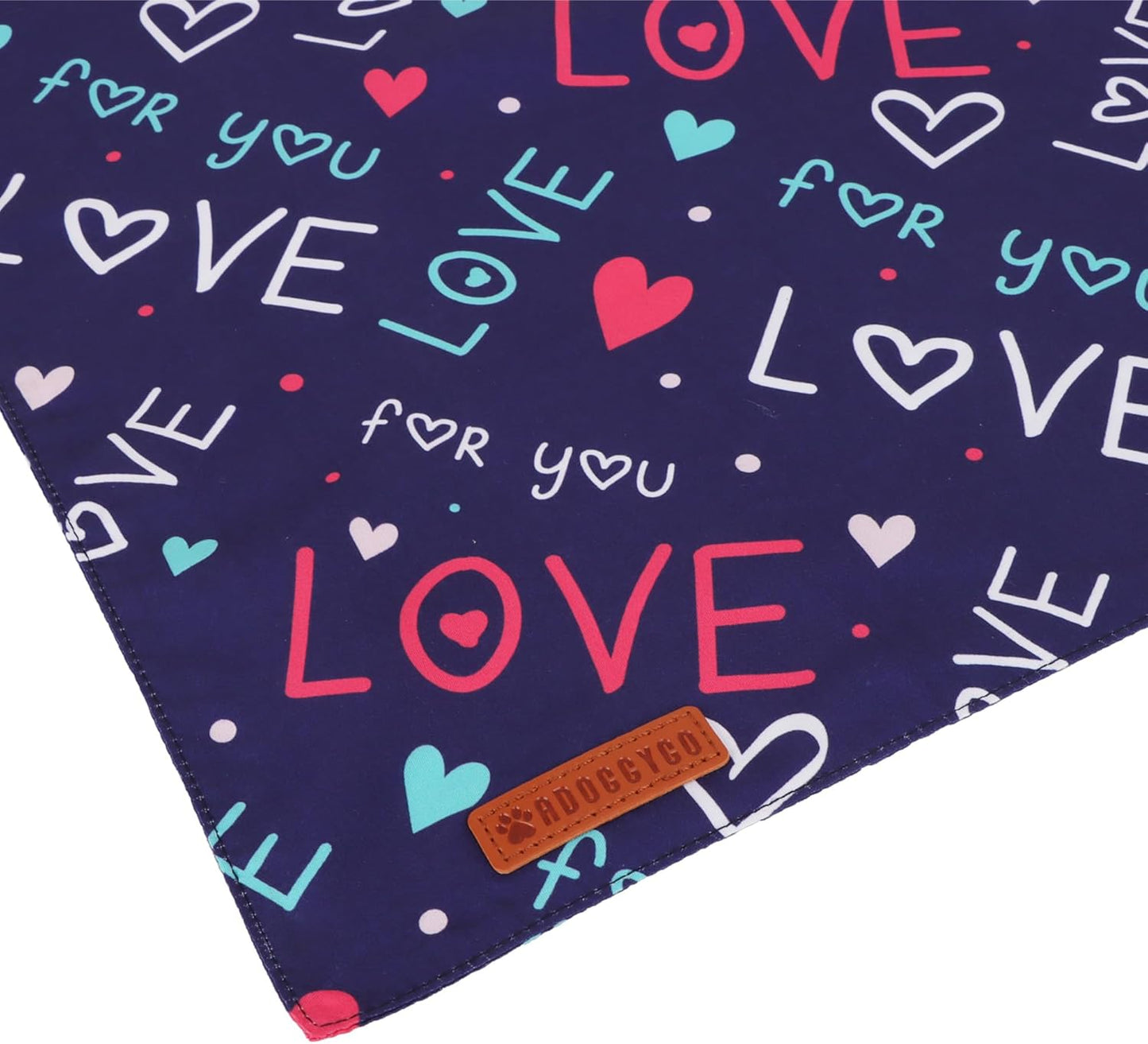 ADOGGYGO Valentine Dog Bandana, Red Blue Heart Love Pet Scarf, Adjustable Fit Pet Valentine Bandanas for Large and Extra Large Dogs (X-Large)