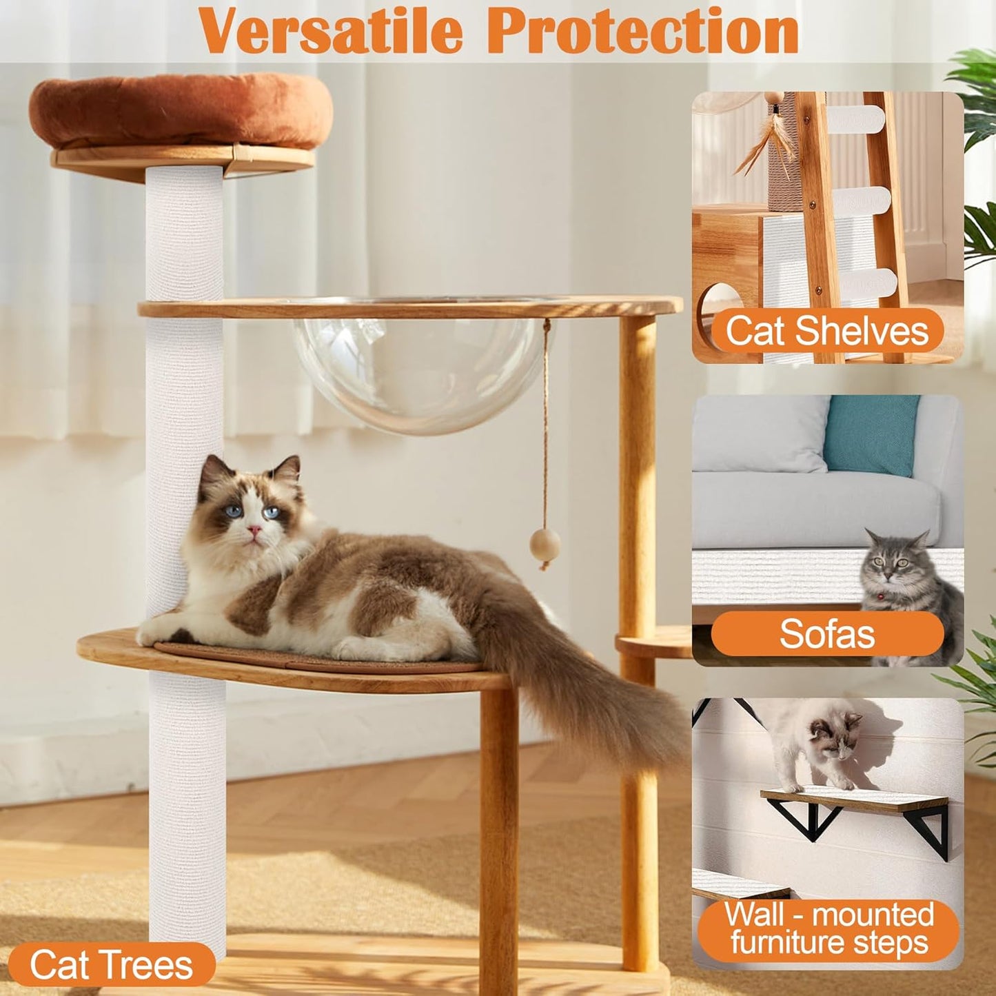 Cat Scratch Furniture Protector - 40" x 17" Trimmable Self-Adhesive Cats Claws Scratch Pads, DIY Cat Climbing Couch Protector for Scratch Post Cat Tree Replacement Indoor (Cream White)