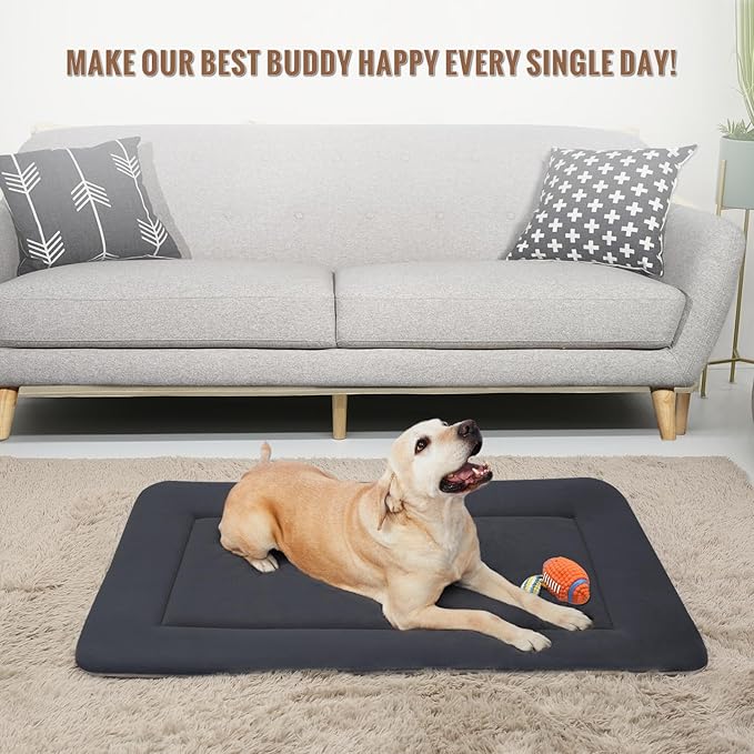 Magic Dog Large Dog Bed Soft Dog Crate Pad Dog Mat, 42 Inches Machine Washable Pet Bed Kennel Pad with Non-Slip Bottom, Dark Gray