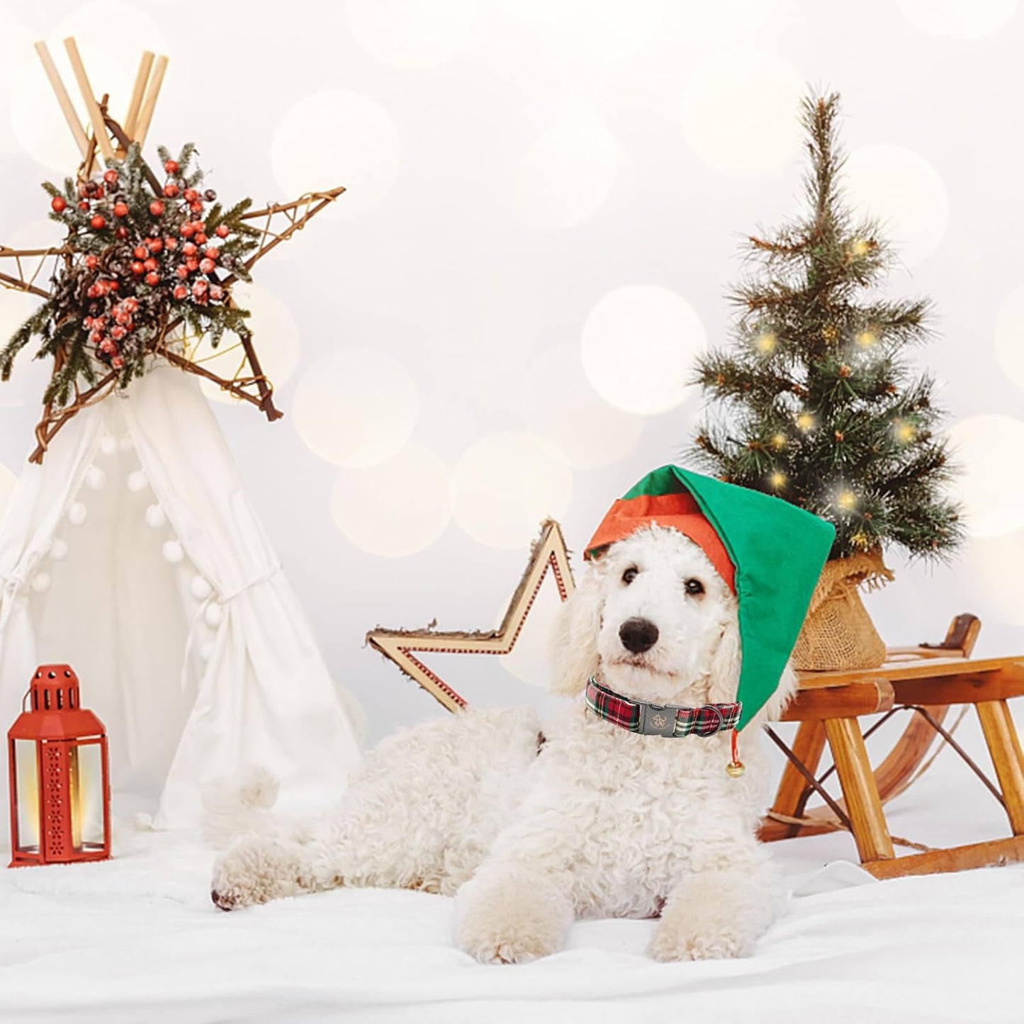 Elegant little tail Dog Collar, Christmas Red Plaid Pet Collar Cute Dog Collars Male or Female Pet Gift Adjustable Dog Collar for X-Large Dogs