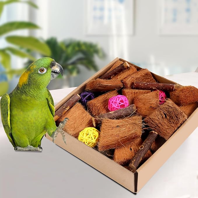 Kyouki Bird Toy for Parrots,Cockatiels, Budgies, Conures, Macaws, Lovebirds, Amazons and Other Small/Medium/Large Birds - Chewable & Shreddable Natural Coconut Husk Enrichment Toy (Medium DIY)