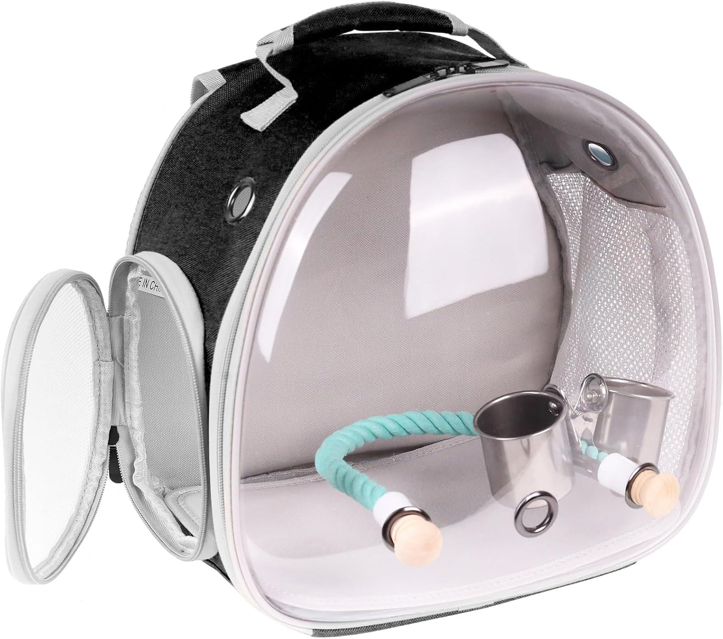 halinfer Small Bird Travel Backpack Carrier Cage with Cups, Backpack to Transport Backpack Carrier with Clamp Cups Stand Perch for Parakeet Cockatiel Budgies Vet Carry Book Bag Black