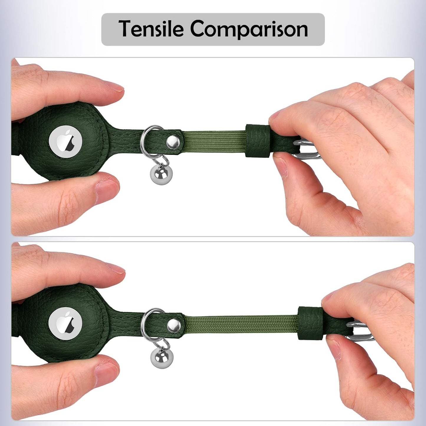 OOPSDOGGY Cat Collar for AirTag Holder, Leather Kitten Collars with Elastic Strap & Bell, Non Breakaway Adjustable Small Pet Collars for Indoor & Outdoor for Boy, Girl (Green)