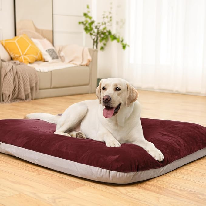 Magic Dog Super Soft Medium Dog Bed, 32 Inch Orthopedic Foam Pet Bed with Anti Slip Bottom, Removable Washable Cover, Burgundy