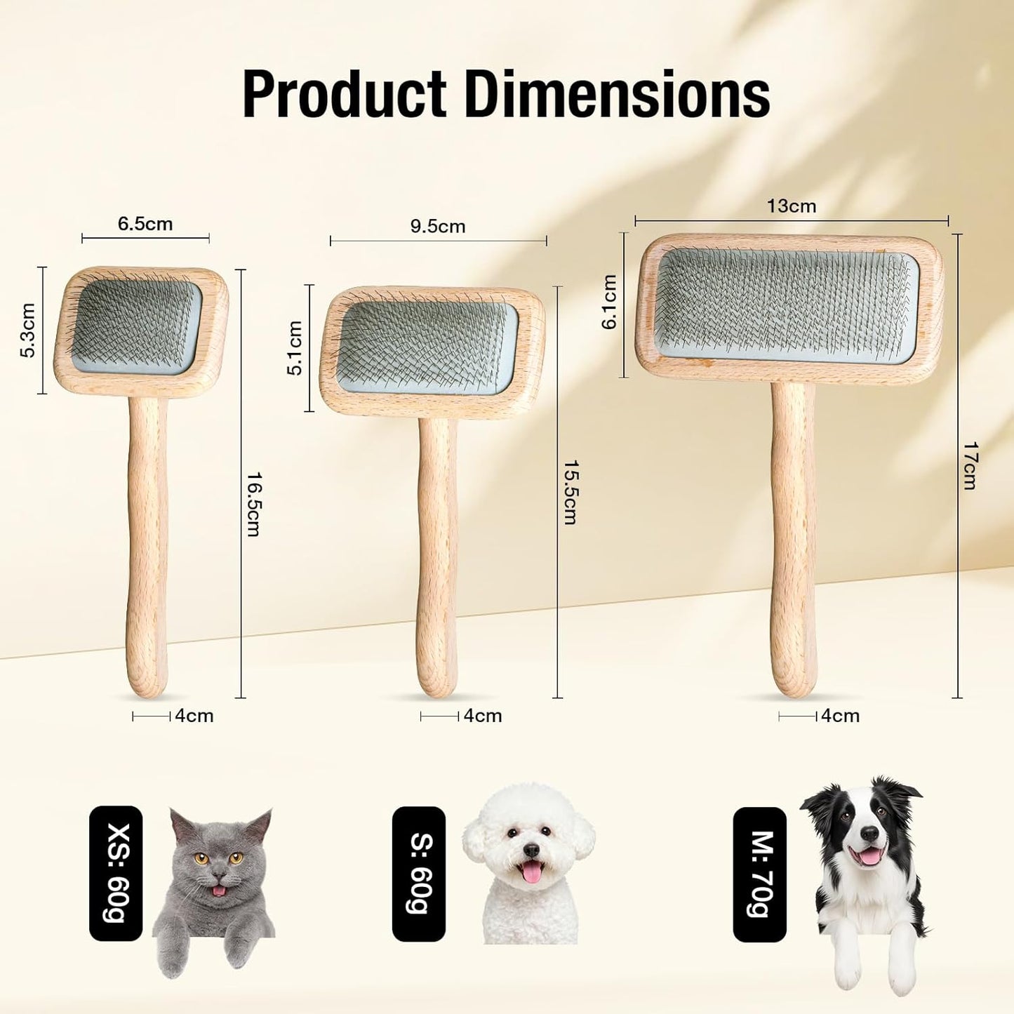 UTEE Slicker Brush for Long-Haired Cats & Small Dog (Pomeranians, Bichons, Shih Tzus, Ragdoll & Persian Cats) Gentle Grooming Tool with Stainless Steel Curved Pins & Ergonomic Beech Wood Handle