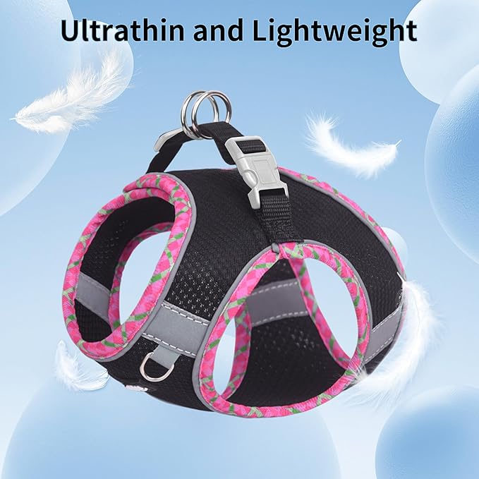 AIITLE Teacup Puppy Harness with Leash - Adjustable Soft Vest with Magic Tape & Reflective Safety Strips, Easy-Put-On for Poodles, Pomeranians - Gym, Hiking, Travel (Black, S)