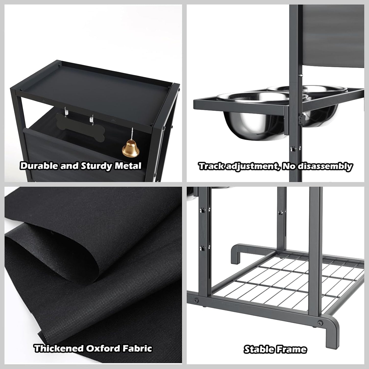 Elevated Dog Bowls, Height Adjustable Raised Dog Bowl Stand (4.5'' to 12''), Organizer Bowl Holder for Large Medium Dogs