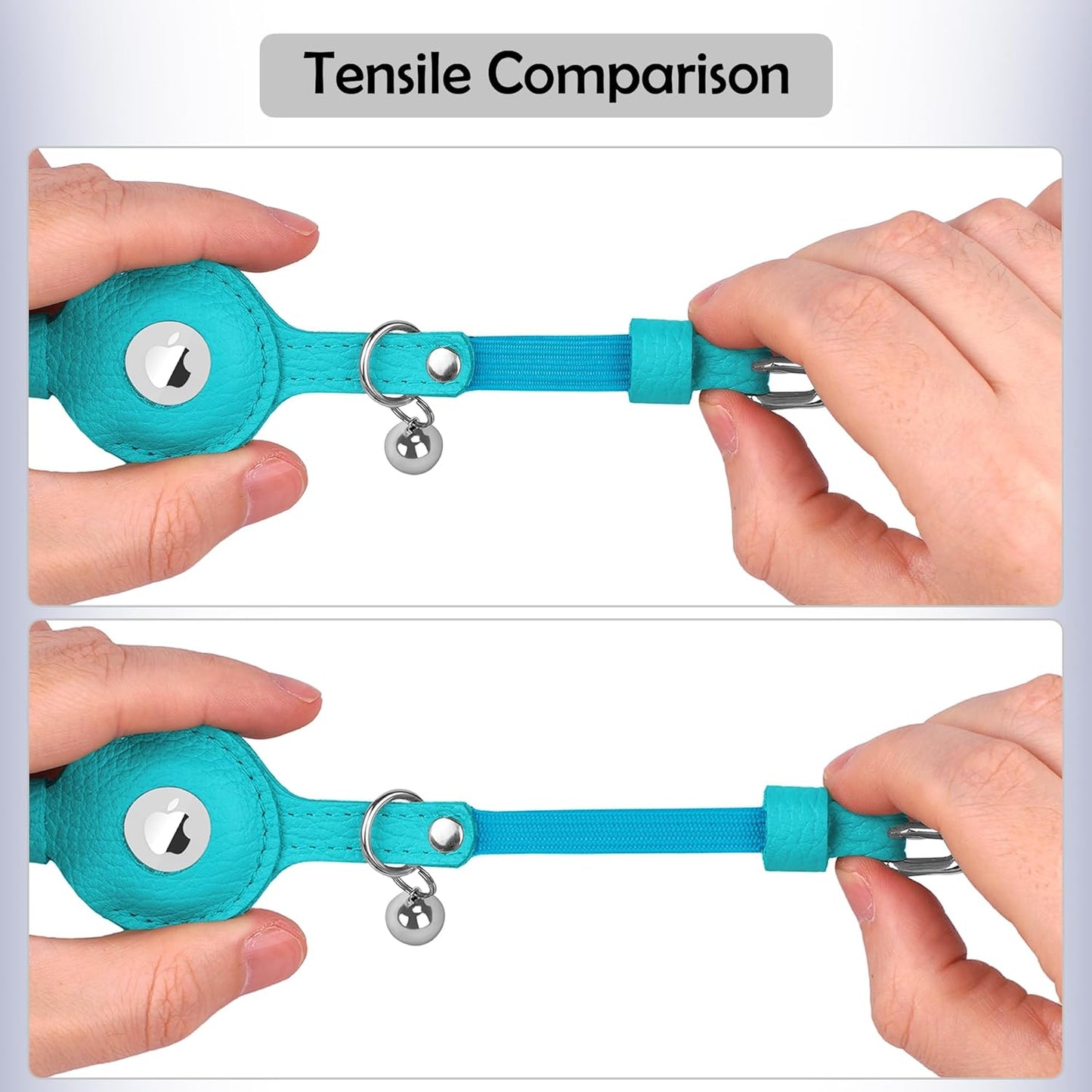 OOPSDOGGY Cat Collar for AirTag Holder, Leather Kitten Collars with Elastic Strap & Bell, Non Breakaway Adjustable Small Pet Collars for Indoor & Outdoor for Boy, Girl (Light Blue)