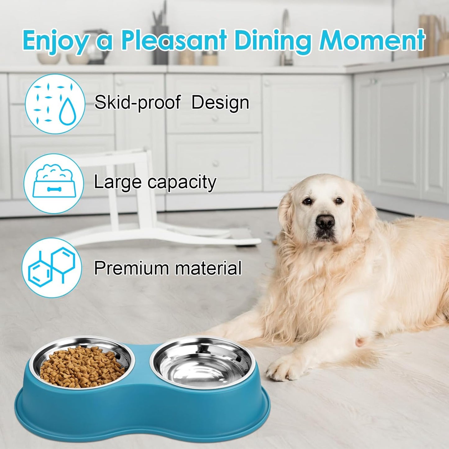 Dog Bowls Large Stainless Steel Dog Water and Food Bowls Set with No-Slip Base, Pet Feeder Bowls Raised Edges for No Spill, Dog Cat Dish for Small, Medium, and Large Pets