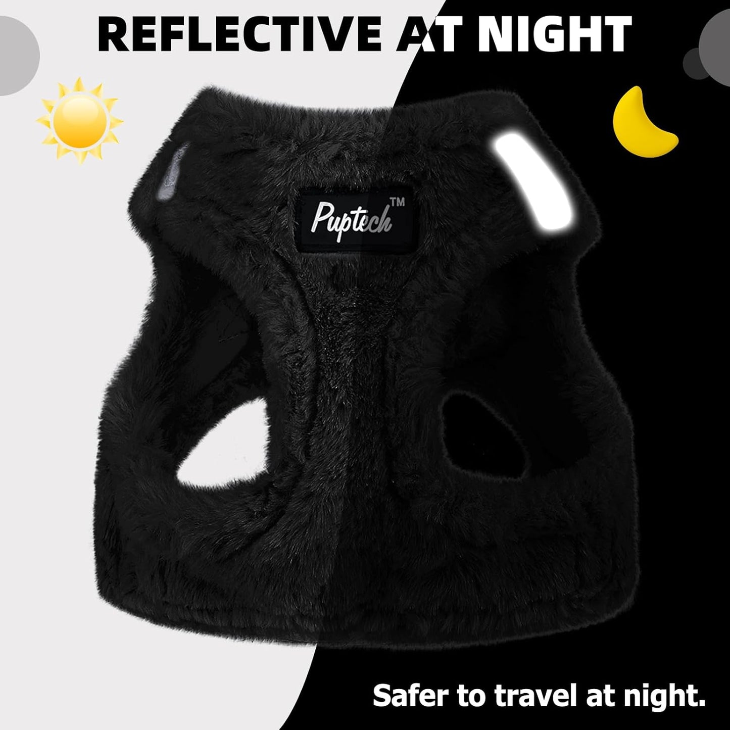 PUPTECK Adjustable Dog Harness Collar and Leash Set Step in No Pull Pet Harness for Small Medium Dogs Puppy and Cats Outdoor Walking Running, Soft Mesh Padded Reflective Vest Harnesses, Black S