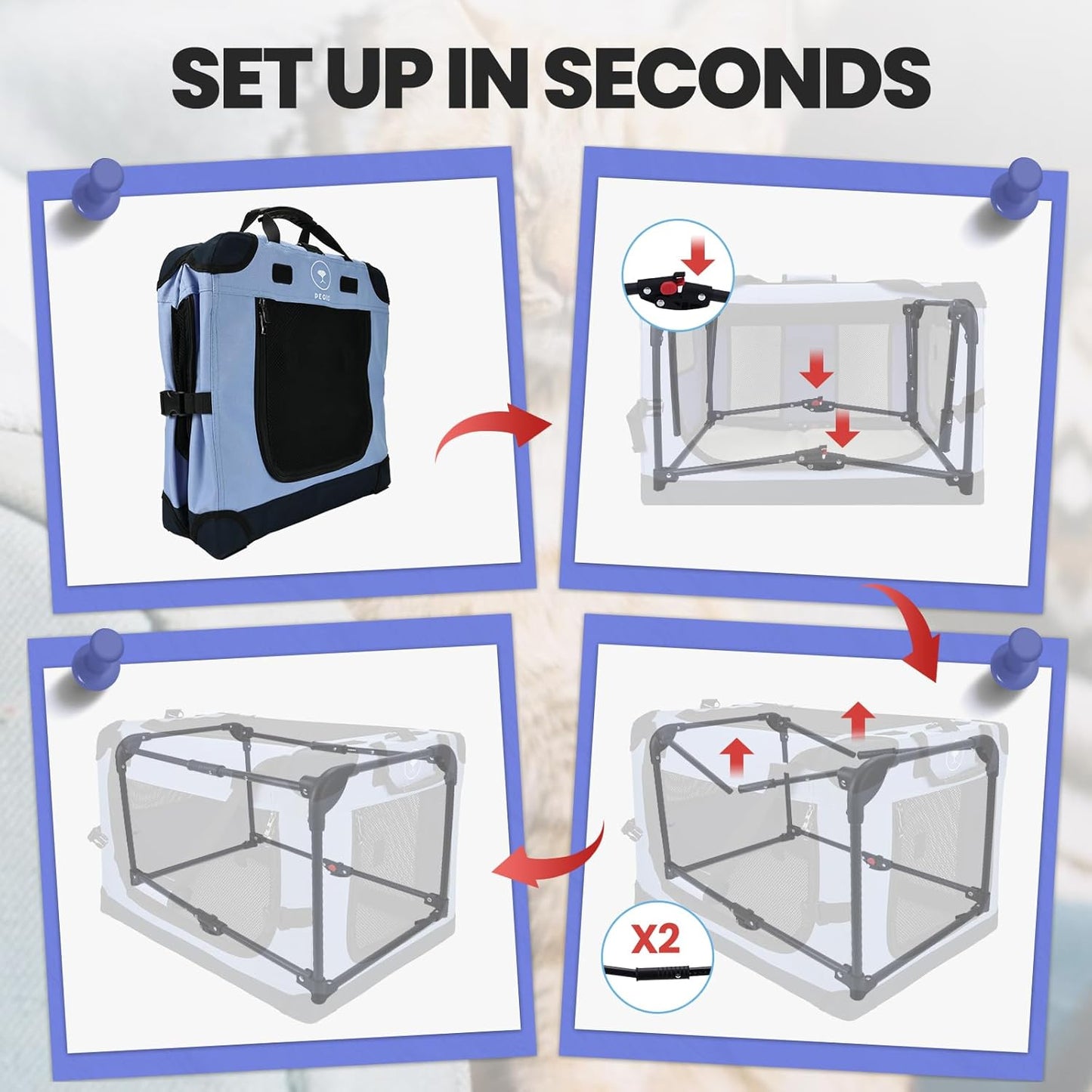 Large Cat Carrier for Car Travel, Pegic Soft Sided Collapsible Pet Carrier for Outdoor and Indoor Uses, Roomy Extra Large Cat Carrier for 2 Kittens, Large Cat or Puppies Up to 50lbs (Blue)