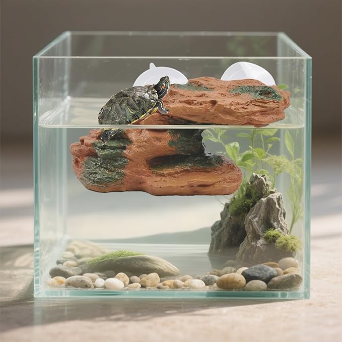 PINVNBY Turtle Docks for Basking,Resin Turtle Dock Platform with 2 Pcs Suction Cups,Floating Ramp Resting Area Habitat Aquarium Ornament Tortoise Climbing Accessories for Tortoises Frogs
