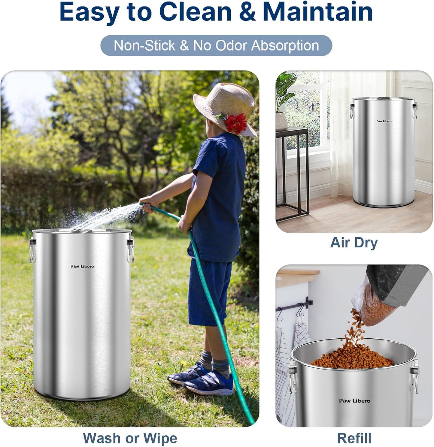 35 Lbs Stainless Steel Dog Food Storage Container with Airtight Lid & Ceramic Bone Handle, Large Metal Dog Food Bin for Dogs & Cats, Keep Fresh, Easy to Clean