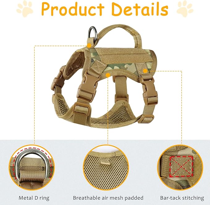 Tactical Cat Harness for Walking, Adjustable Escape Proof Pet Vest for Large Cat,Easy Control Breathable Cat Vest with Handle,Molle Patches (camo Khaki, L)