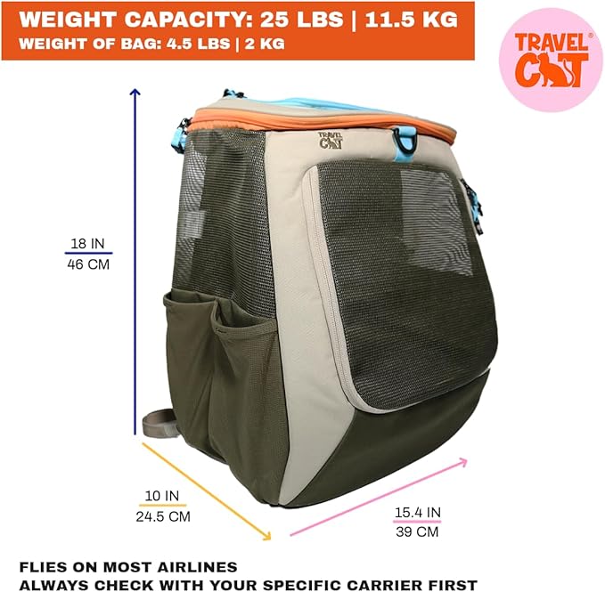 Travel Cat Backpack Carrier - The Navigator Convertible Pet Carrier Backpack - Cat Carrier Backpack with Fully Ventilated Mesh (Earth)