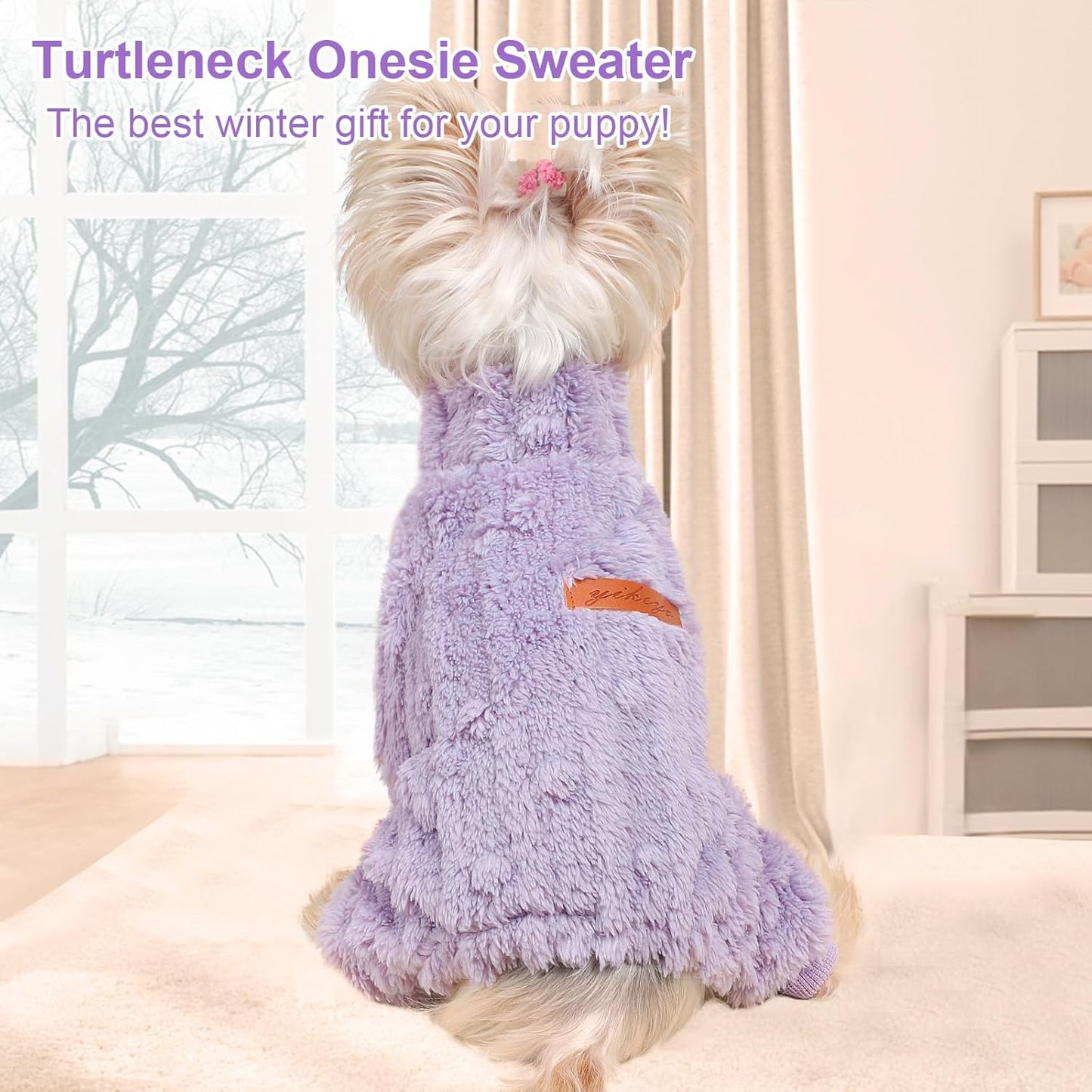 Dog Sweater for Small Dogs, XXS Dog Sweaters Turtleneck Doggie Pajamas Jumpsuits, Small Doggy Clothes Girl Boy, Cold Weather Puppy Onesie Outfits Yorkie Chihuahua Apparel, Purple,XS