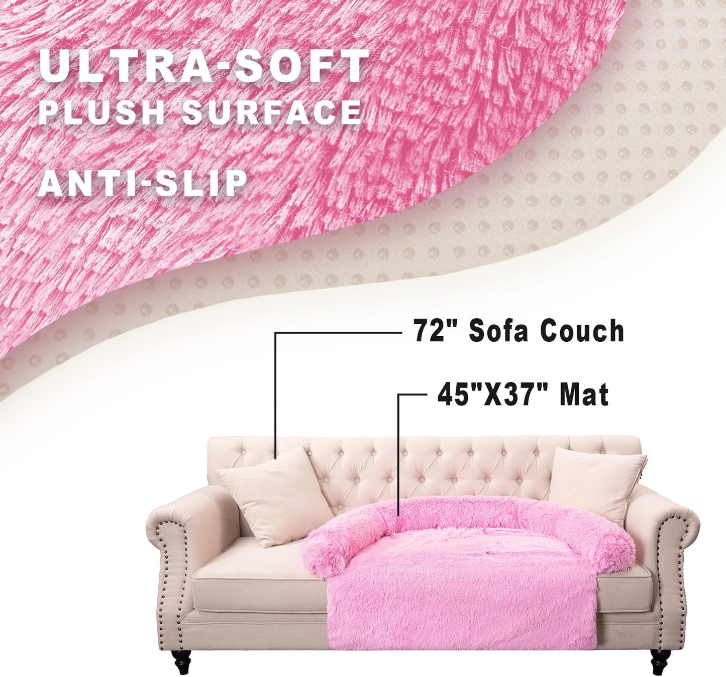 Tinaco Luxurious Calming Dogs/Cats Bed Mats, Dog Pad Washable Removable Couch Cover, Plush Long Fur Mat for Pets, Waterproof Lining, Perfect for Small, Medium and Large Dogs and Cats (Pink, 45"x37")