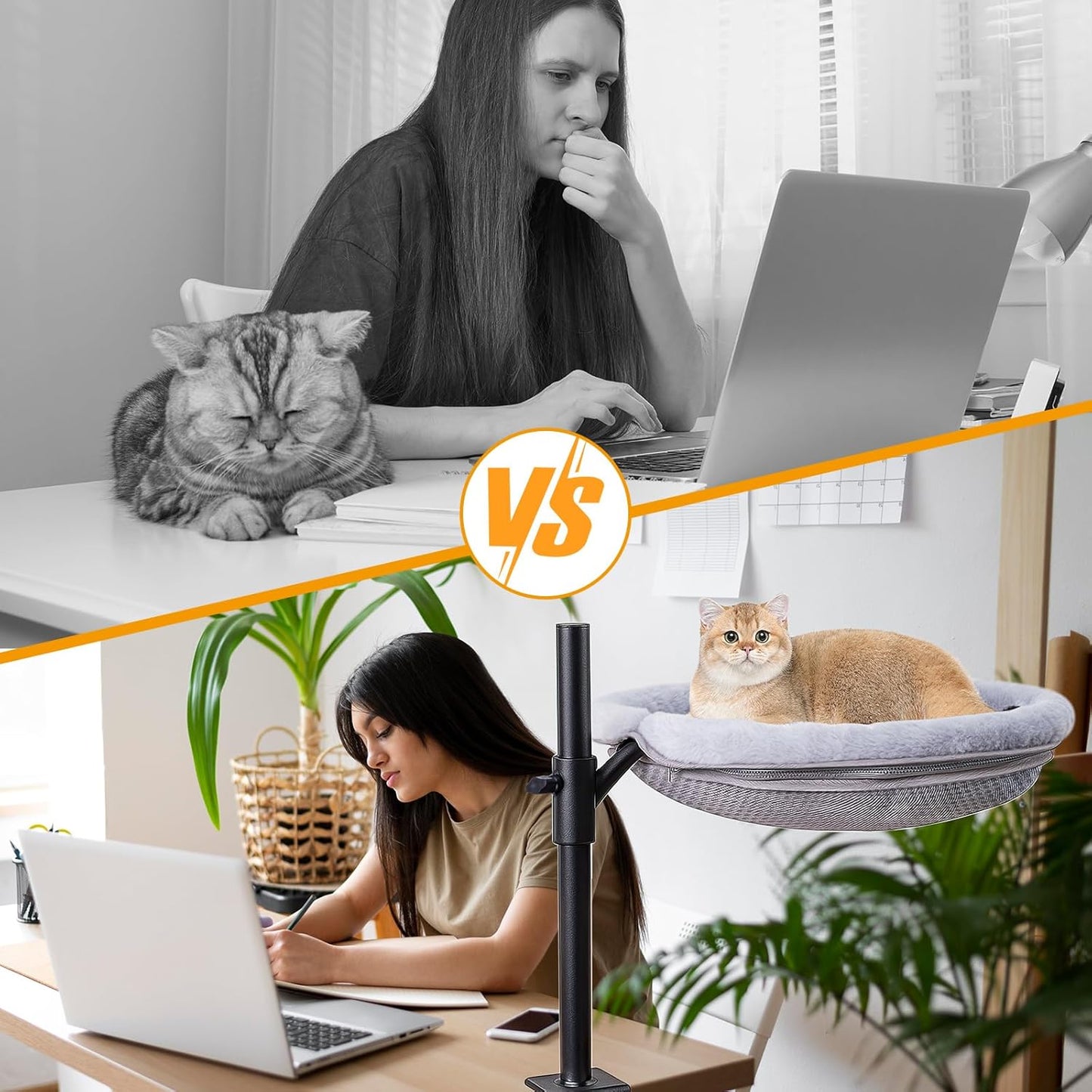 Cat Desk Bed,Sturdy Cats Bed for Desk,360° Rotating Cat Hammock Perch with Removable Washable Cover,Height Adjustable,Holds 40lbs - Perfect for Indoor CatsPerch