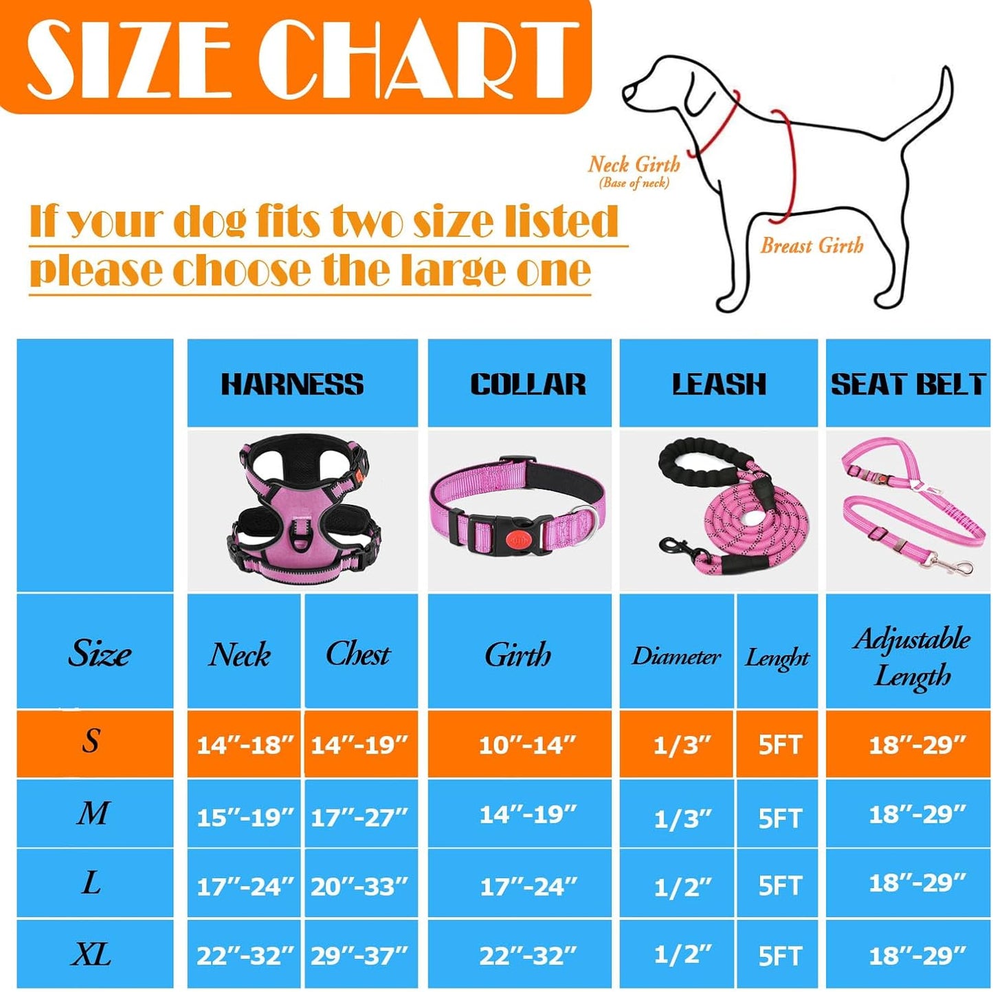 No Pull Dog Harness, Collar & Leash Set | Includes Dog Seat Belt, Collapsible Bowls & Poop Bag Dispenser. Ideal for Training, Walking, Hiking. Fits Small to Large Dogs(Pink-S)