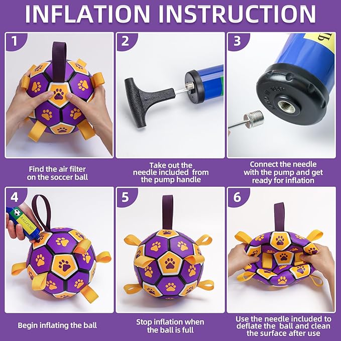 QDAN Dog Ropes Toys, Soccer Ball with Straps, Dogs Water Toy, Durable Dog Balls for Small Medium Breed(6 Inch)