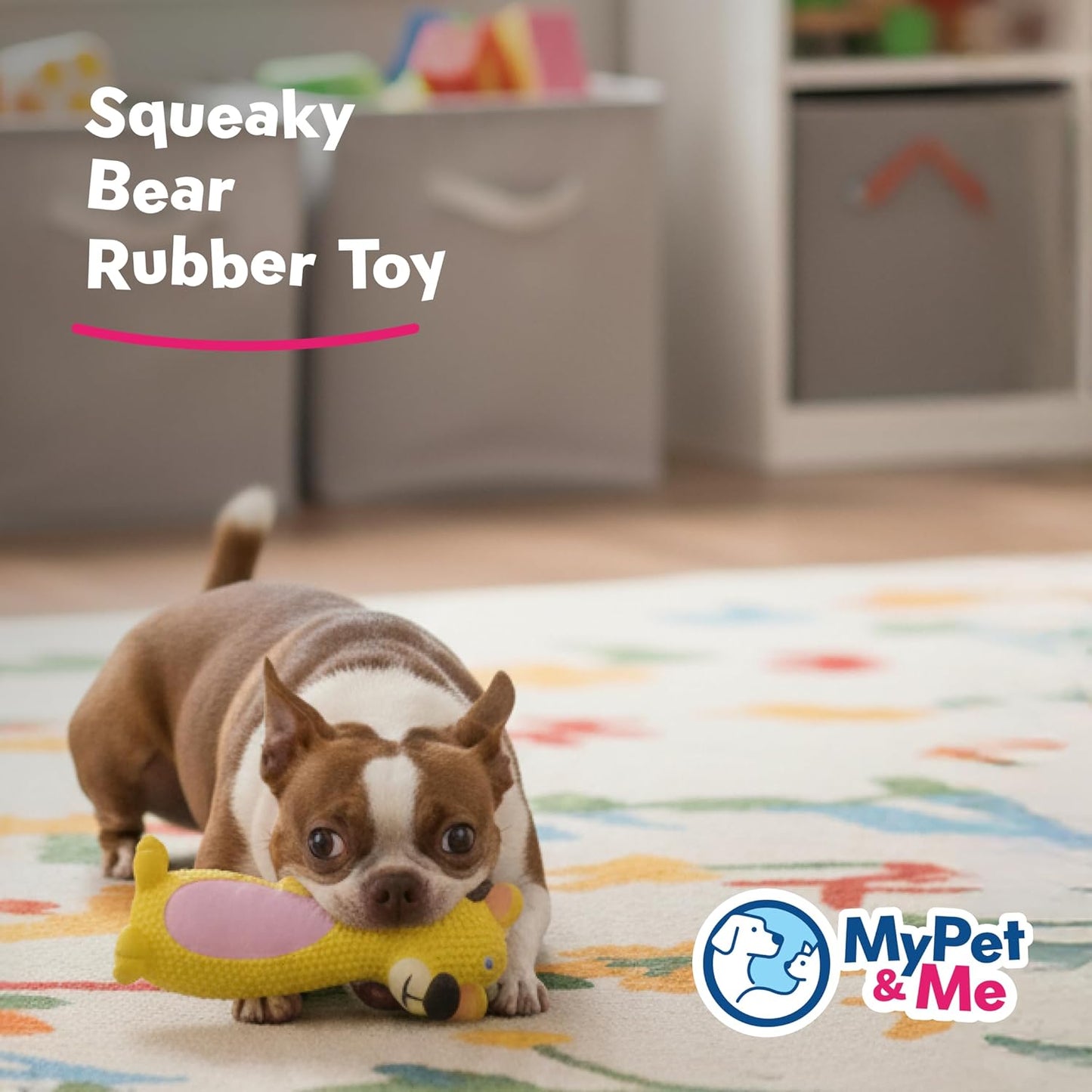 My Pet & Me - Squeaky Dog Toys for Light to Moderate Chewers - Fun Latex Toys for Puppies, Teething, and Gentle Play - Interactive Fetch and Chew Toy with Squeaker (Golden Bear, 6 Inch)