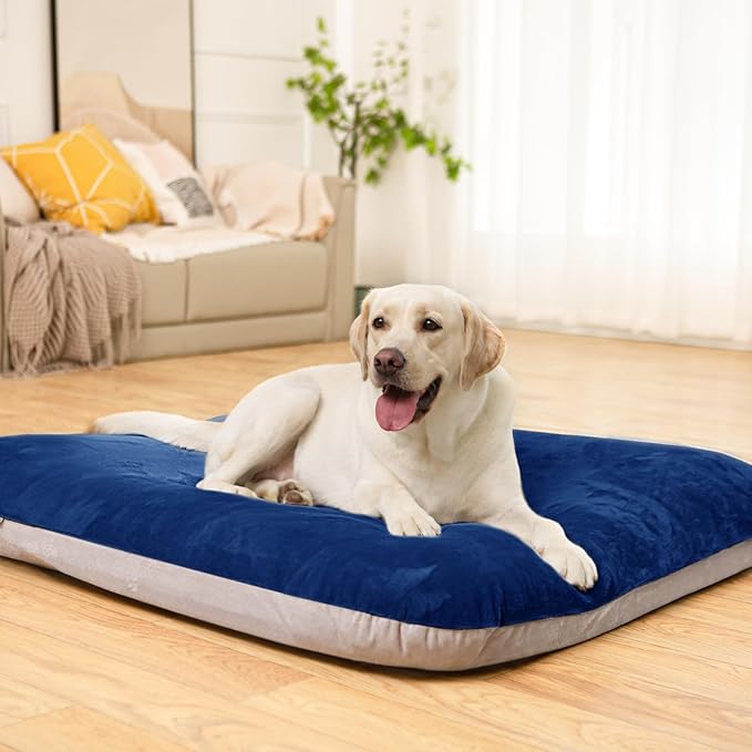 Magic Dog Super Soft Extra Large Dog Bed Jumbo Pet Beds Orthopedic 47 Inch Washable Anti Slip Dog Sleeping Mattress with Removable Cover, Blue XL