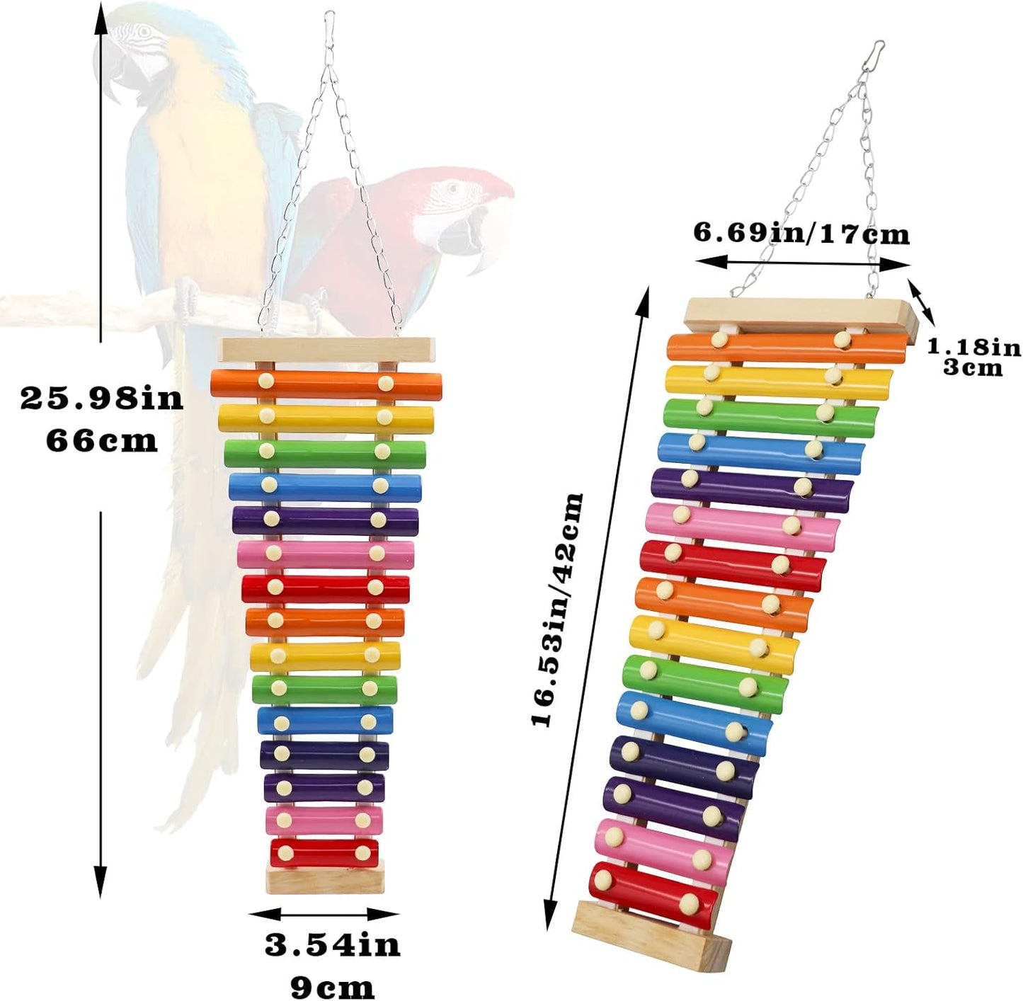 Dnoifne Large Colorful Bird Xylophone Toy, Suspensible Funny Xylophone Toy with 15 Metal Keys, Cage Accessories for Chicken Chick Birds Parrots Parakeets Cockatiels Budgies Love Birds
