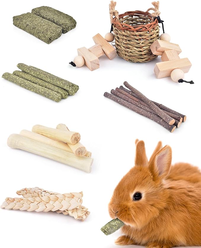 Bissap Rabbit Chew Toys, Natural Seagrass Hanging Basket Chews Water Plant Woven Bunny Chewing Treats for Guinea Pigs Chinchillas Hamsters Rats and Other Small Pets Teeth Grinding Toy