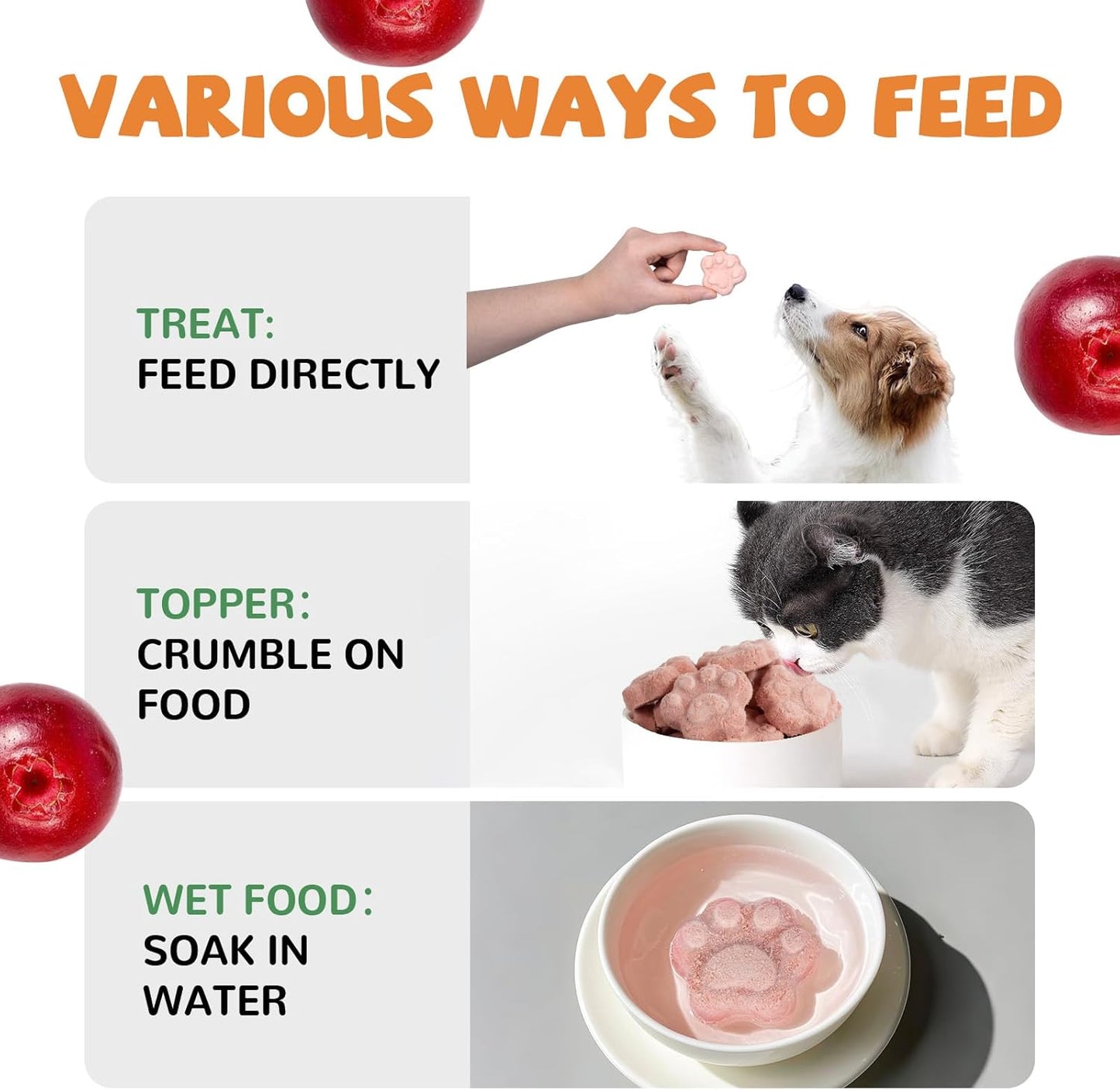 PAWUP Freeze Dried Cat & Dog Treats, Natural Quail Egg Yolk, Rich in Antioxidants Cranberry Added, High-Protein Pet Snacks for Coat & Urinary Health, 3.5 oz