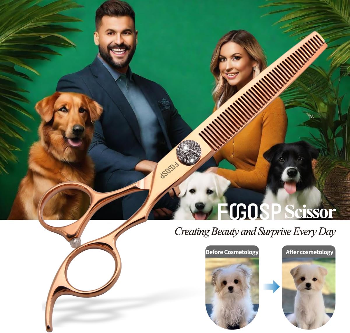 Rose Gold Titanium Thinning Shears for Dogs 46 Teeth 7'' Professional Blending Thinner Scissors for Dog Shih Tzu Teddy Pet Japanese 440C Sharp and Durable Right Handed(7,Thinner)