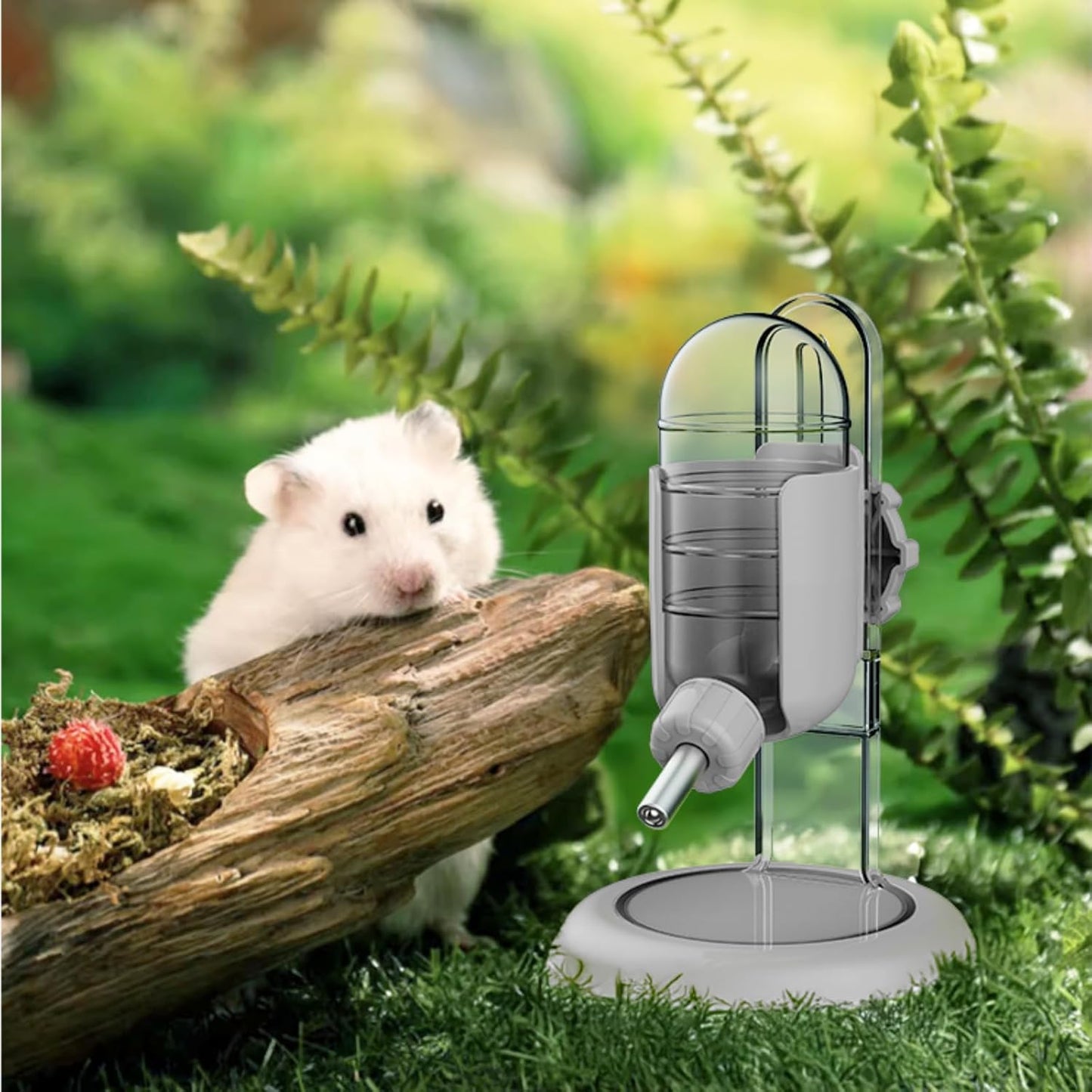 Hamster Water Bottle with Stand, Water Dispenser for Syrian Dwarf Hamsters Gerbils Mice Rats Degus (Gray, 4oz)